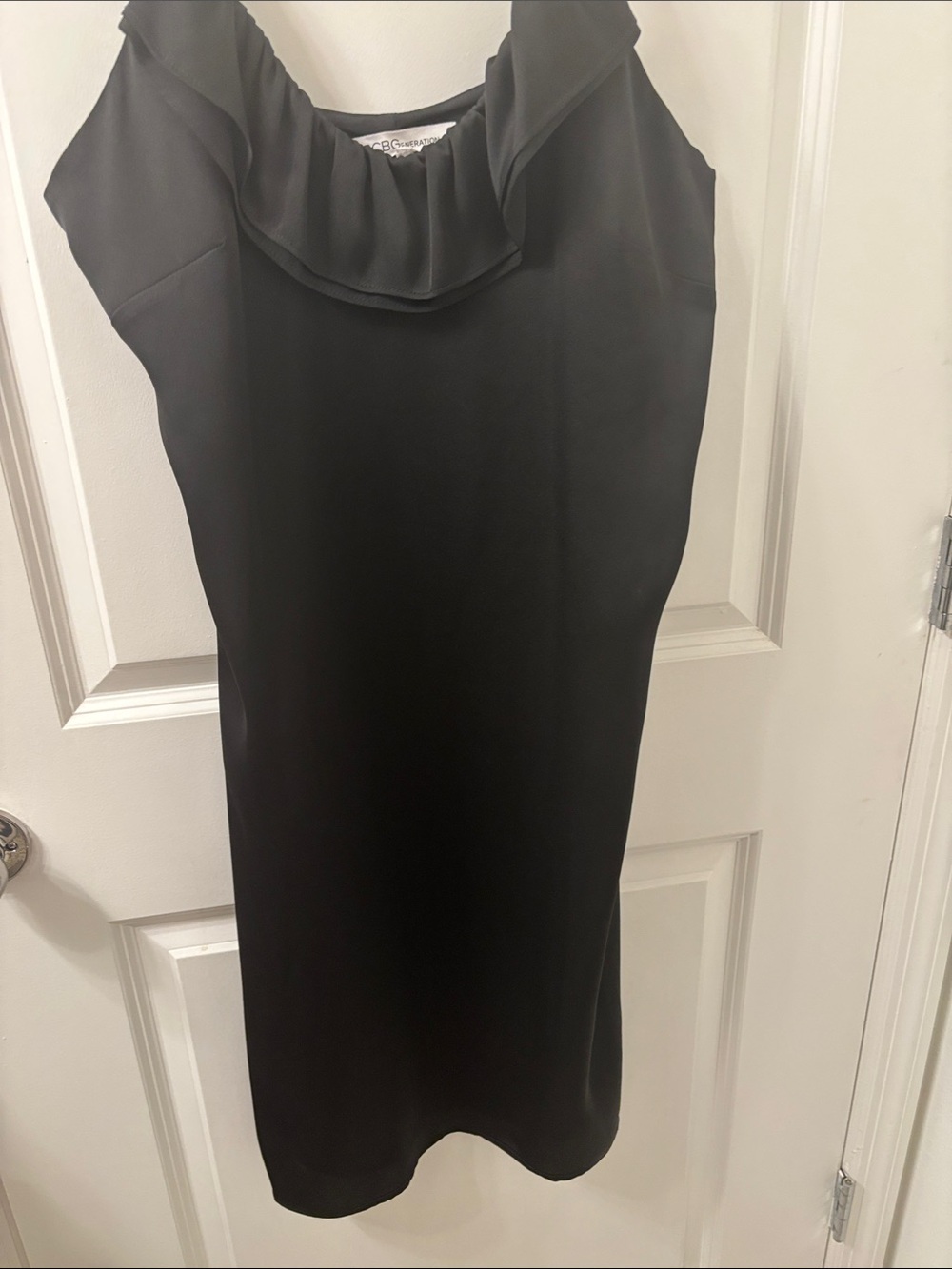 BCBG Black Midi Dress with Ruffle Neckline